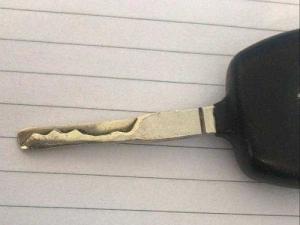 Worn car key blade