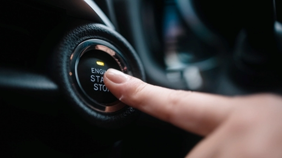 finger pressing a start and stop button