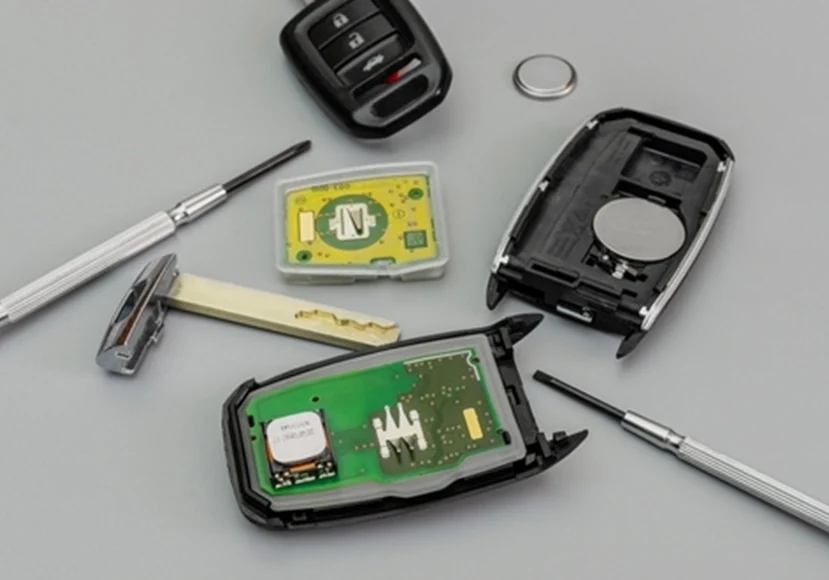 a disassembled car key fob